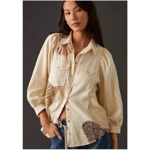 Pilcro Eyelet Lace Buttondown-Cream Size Medium